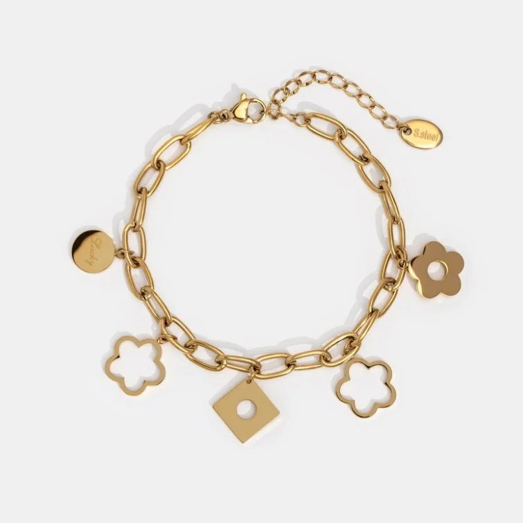 Wide bangle bracelets with modern geometric patterns for a bold fashion statement-Lucky Daisy Charm Bracelet