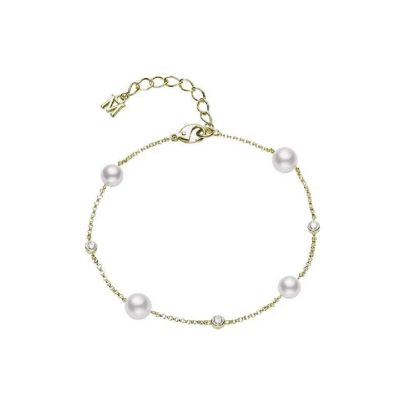 Minimalist bangle bracelets with a thin profile for a sleek and subtle appearance-Akoya Pearl and Diamond Station Bracelet