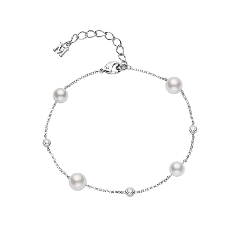 Best bangle bracelets with durable enamel finishes for long-lasting wear and vibrant colors-Akoya Pearl and Diamond Station Bracelet