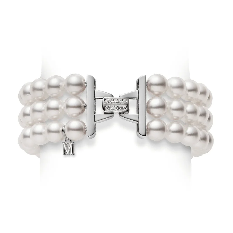 Best bangle bracelets with stacked designs for a trendy and fashionable look-Akoya Cultured Pearl and Diamond Triple Strand Bracelet