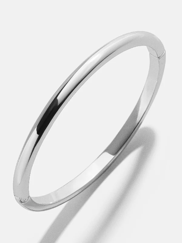 Simple bangle bracelets with open designs for a trendy and minimalist style-Nadia Hinge Bangle - Silver Thin Bangle