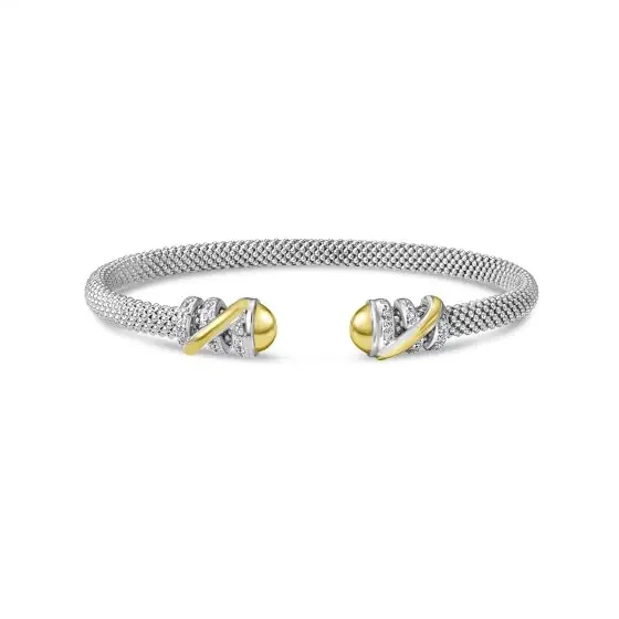 Classic bangle bracelets with pearl embellishments for a feminine and classic touch-Popcorn Tally Cuff Bangle in Sterling Silver & 18K Yellow Gold