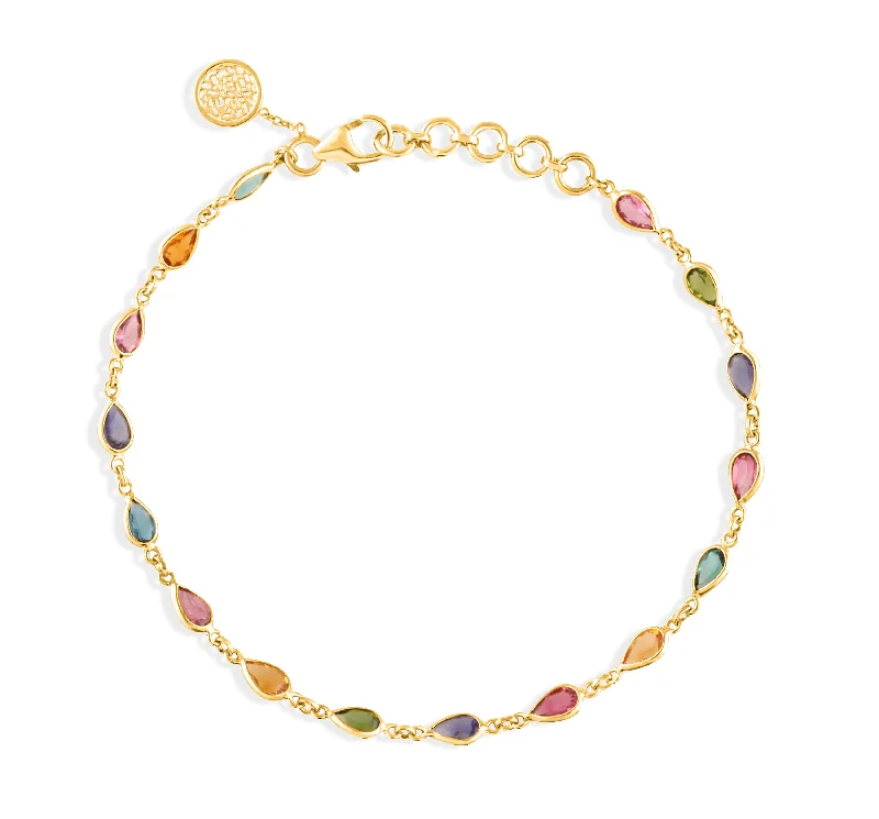 Minimalist bangle bracelets with a thin profile for a sleek and subtle appearance-Gemstone Pear shape Bracelet In 18K Yellow Gold