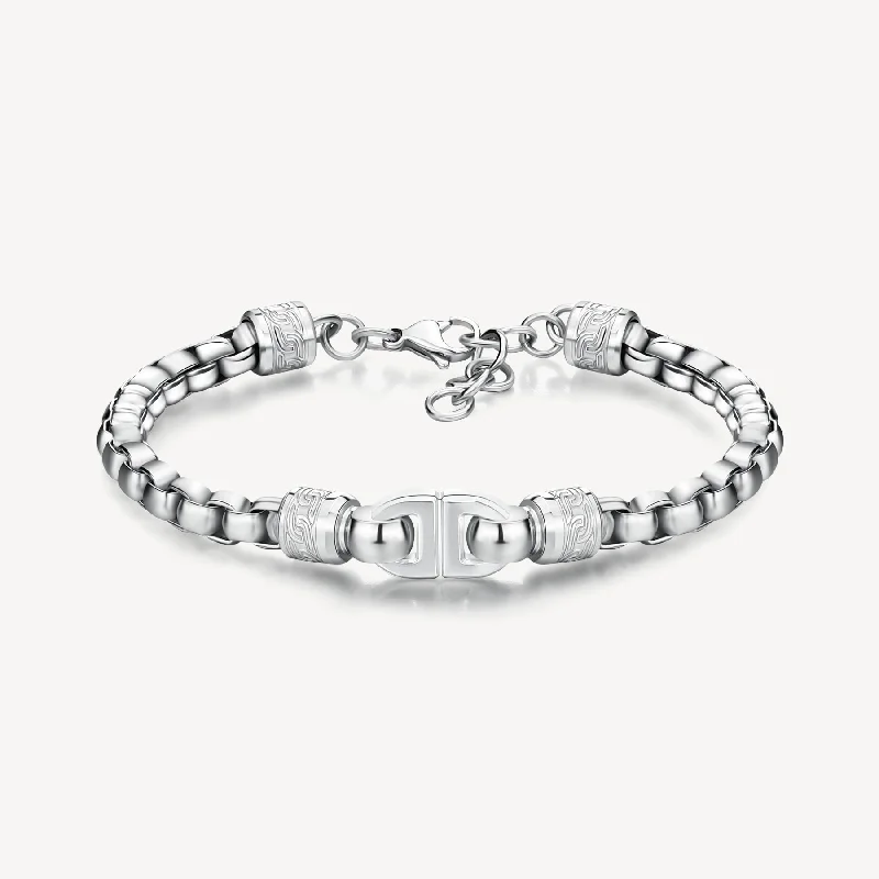 Best bangle bracelets with engraved floral patterns for a delicate and elegant design-Round Box Bracelet in Stainless Steel