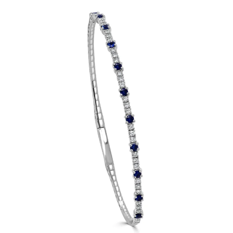 Best bangle bracelets with heart-shaped charms for a romantic and sweet touch-Round Sapphire & Diamond Graduated Flexible Bangle in 14K White Gold