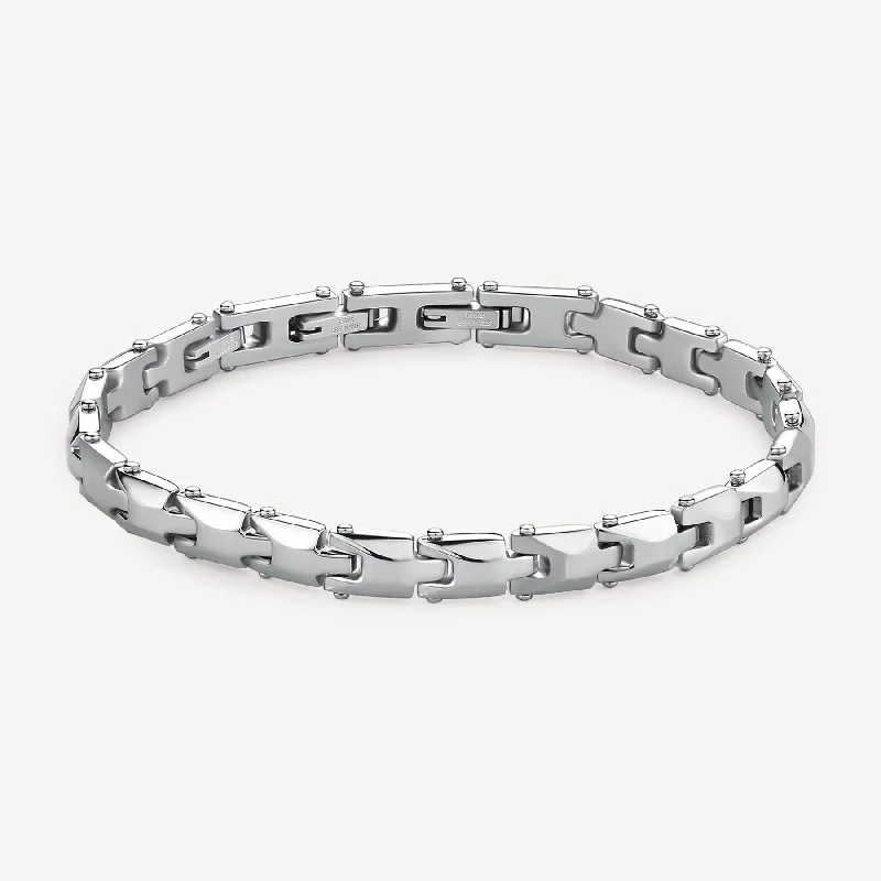 Best bangle bracelets with pearls and crystals for a glamorous and sophisticated look-Satin Link Bracelet in Stainless Steel