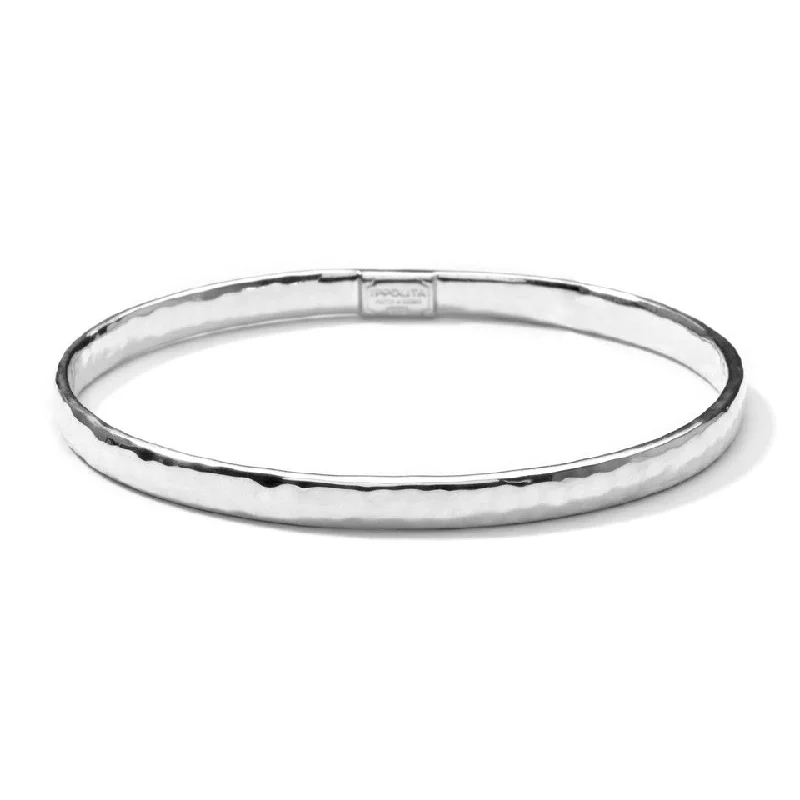 Minimalist bangle bracelets with a thin profile for a sleek and subtle appearance-Classico Flat Hammered Bangle