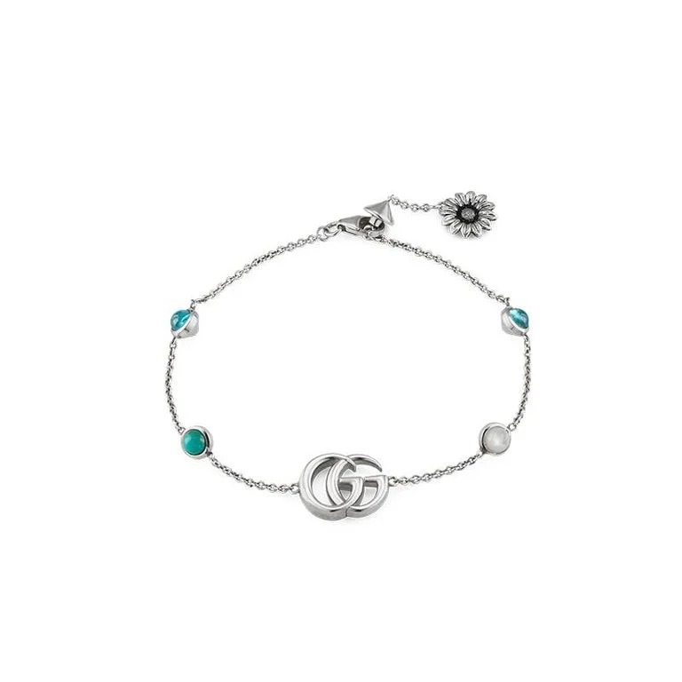 Traditional gold bangle bracelets with a smooth finish for a classic look-Double G and Flower Bracelet with Mother of Pearl and Blue Topaz