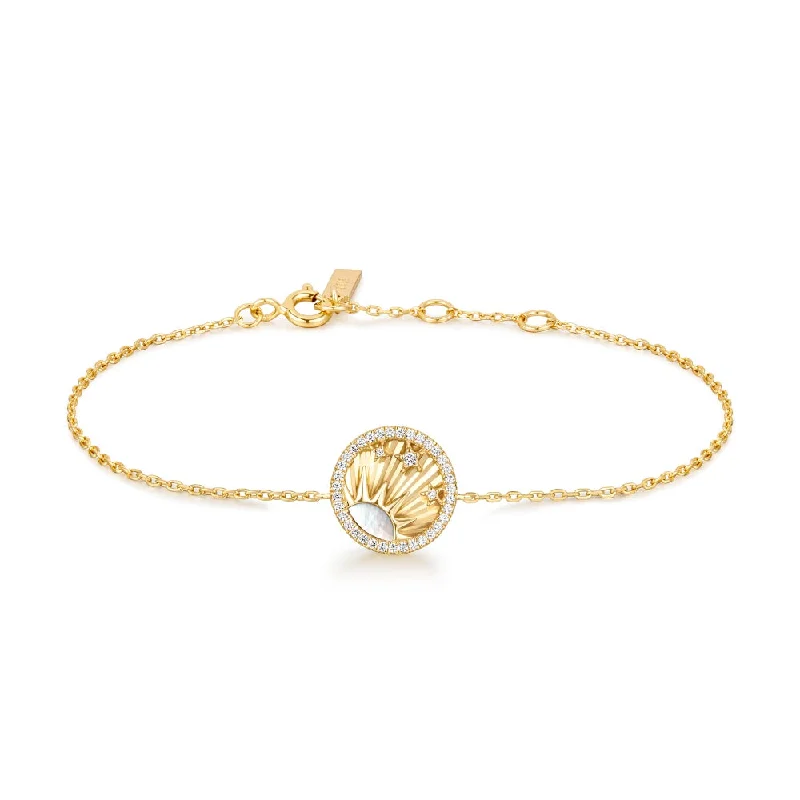 Gold bangle bracelets for women with a minimalist and sleek design-Sun & Star Disc Bracelet in Gold Plated Sterling Silver