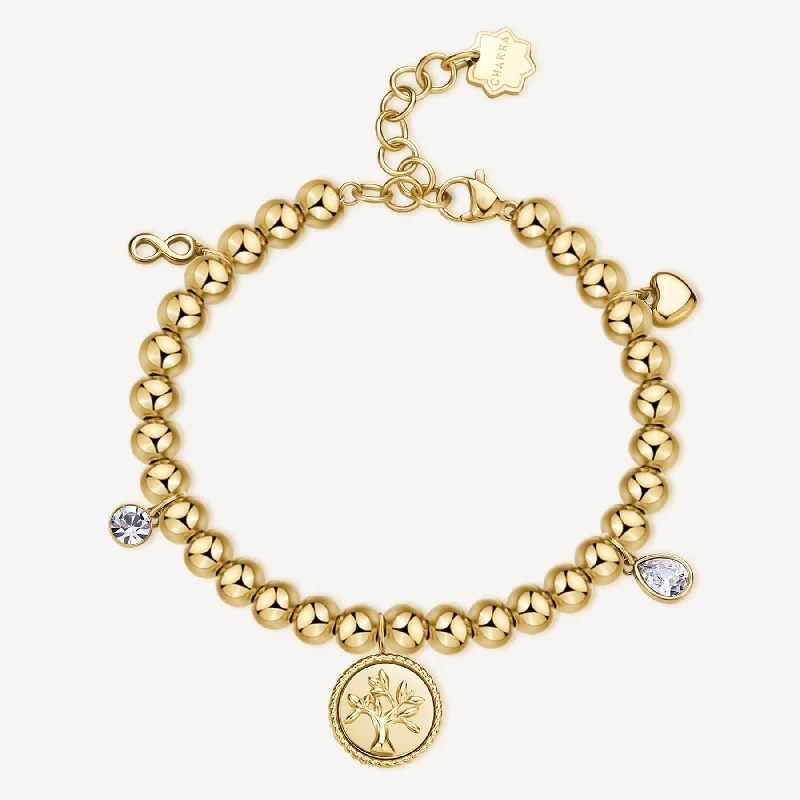 Best bangle bracelets with customizable charms for a personalized, unique piece-Tree of Life Chakra Bracelet in Gold Plated Stainless Steel