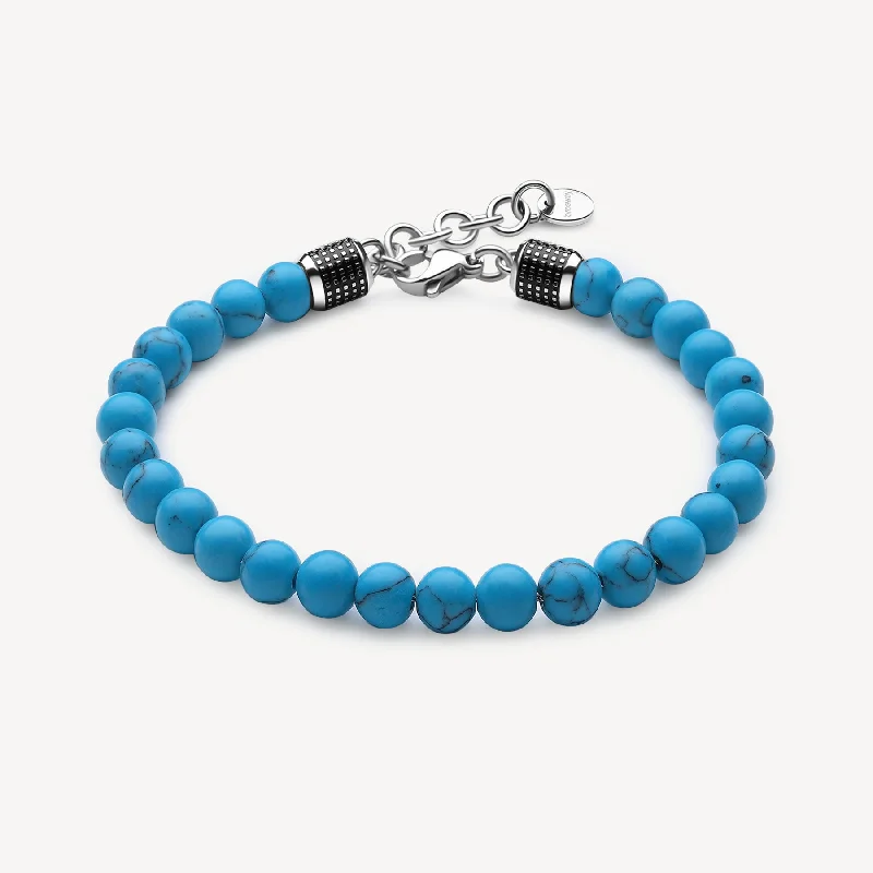 Best bangle bracelets with pastel-colored stones for a soft and delicate appearance-Turquoise Bead Bracelet in Stainless Steel