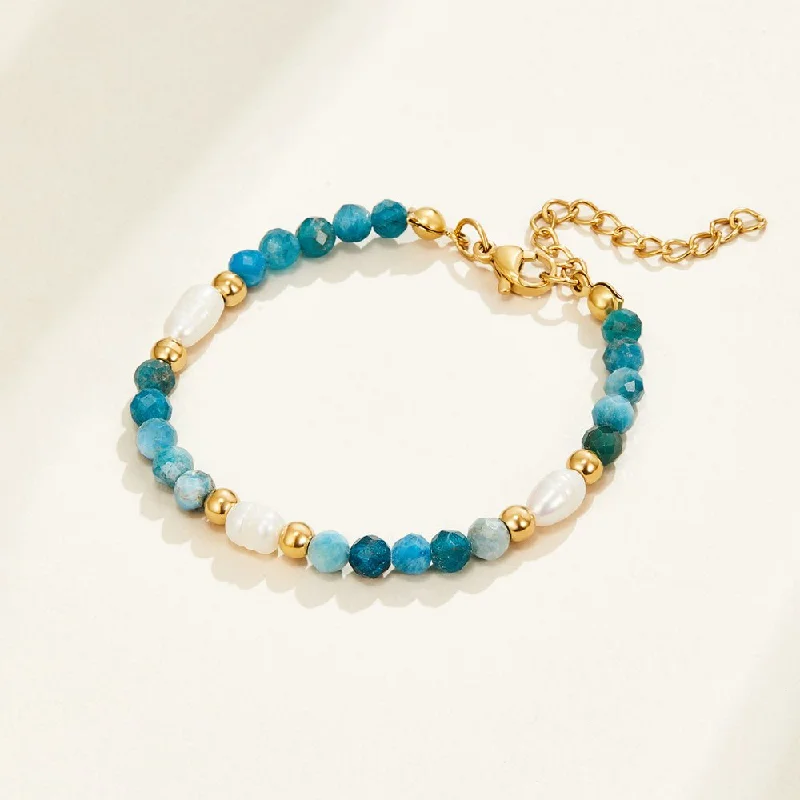 Vintage-inspired bangle bracelets with antique finishes for a retro, nostalgic style-Turquoise Blue & Pearl Bead Bracelet