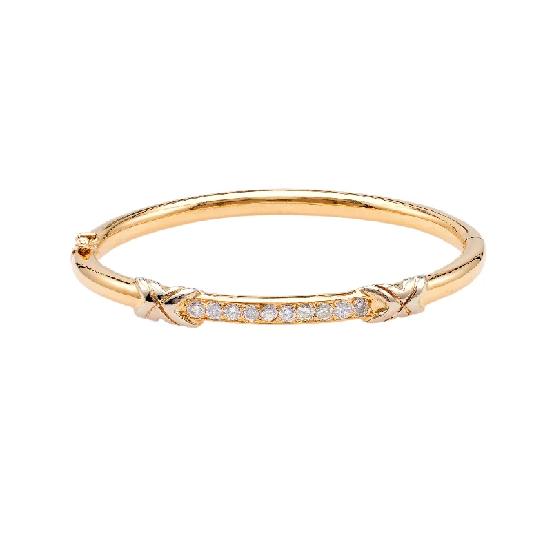 Stainless steel bangle bracelets with polished finishes for a sleek and durable design-Vintage French Diamond 18k Yellow Gold Platinum Bangle