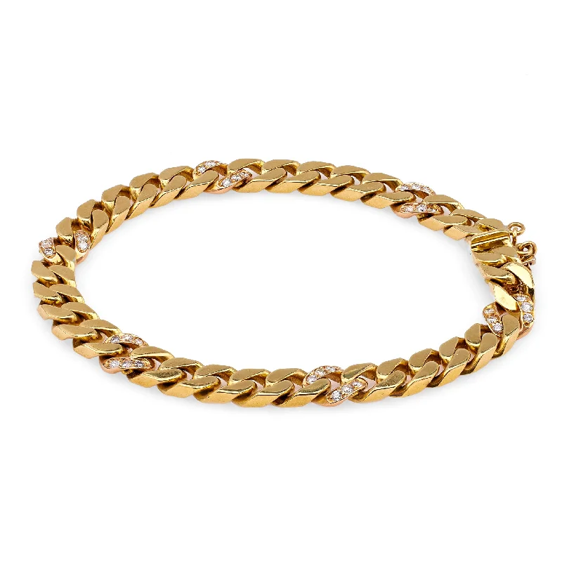 Oversized bangle bracelets with unique textures for a statement-making accessory-Vintage Italian Diamond 18k Yellow Gold Curb Bracelet