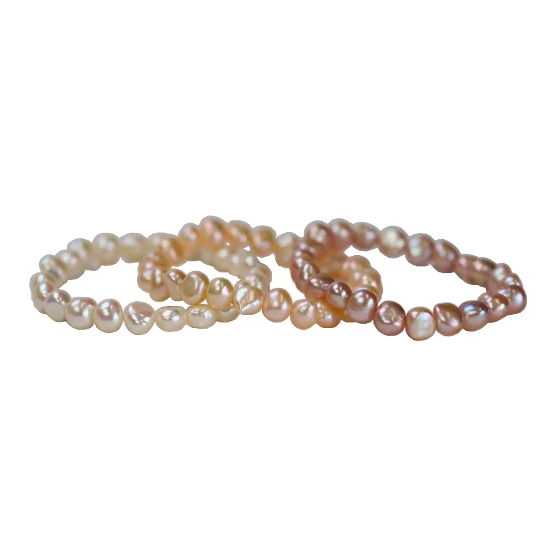 Best silver bangle bracelets with intricate detailing for a timeless and sophisticated style-White, Peach, and Pink Freshwater Cultured Pearl Bracelet Set