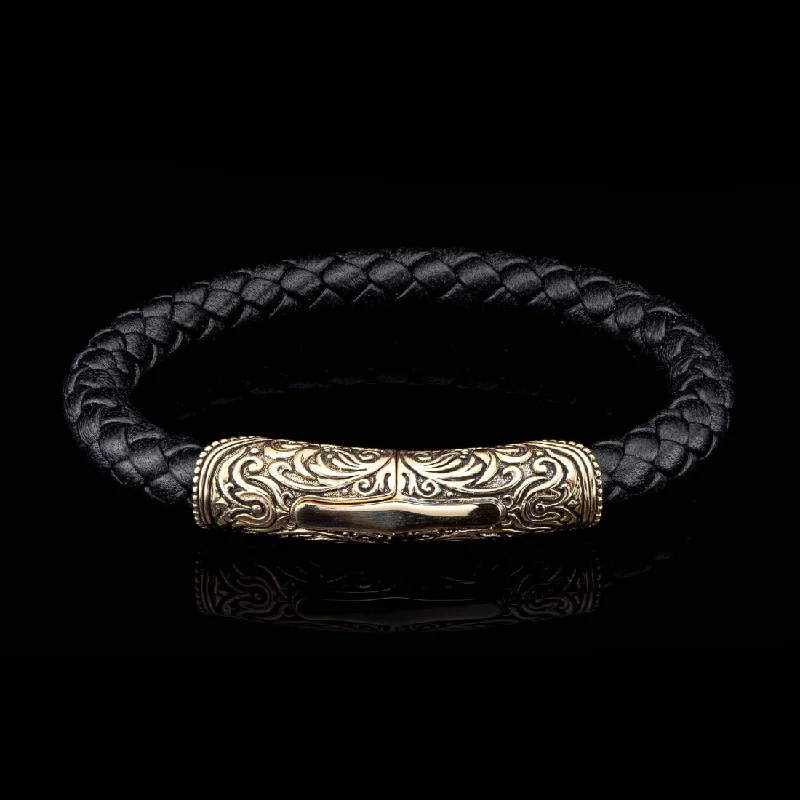 Wide bangle bracelets with modern geometric patterns for a bold fashion statement-William Henry Milan Bronze/Black Leather Braid Bracelet