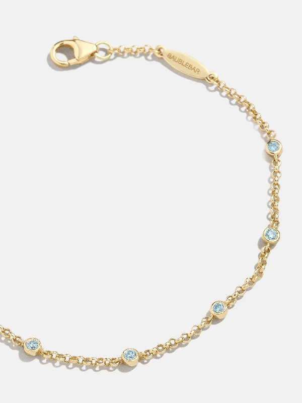 Best bangle bracelets with intricate filigree patterns for an elegant and detailed finish-Yasmine 18K Birthstone Bracelet - Aquamarine