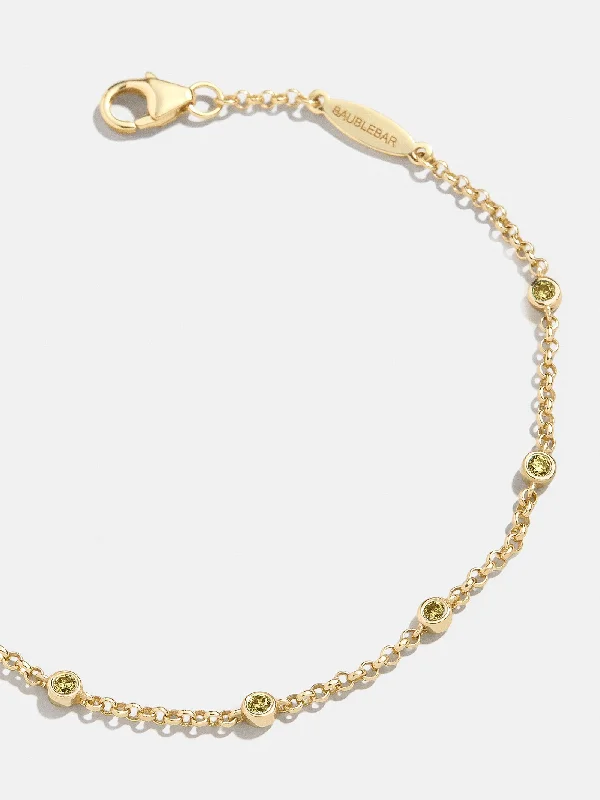 Best bangle bracelets with nature-inspired designs like leaves and flowers-Yasmine 18K Birthstone Bracelet - Peridot