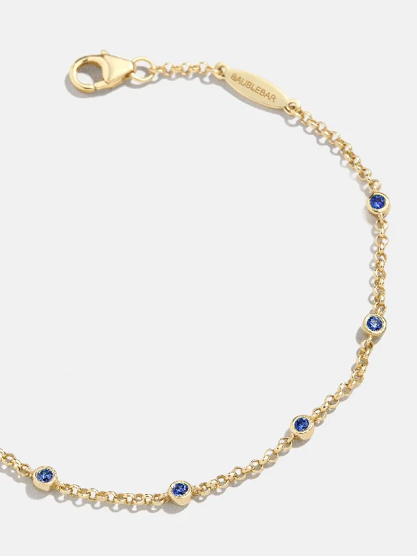 Wide bangle bracelets with animal print designs for a bold and exotic look-Yasmine 18K Birthstone Bracelet - Sapphire